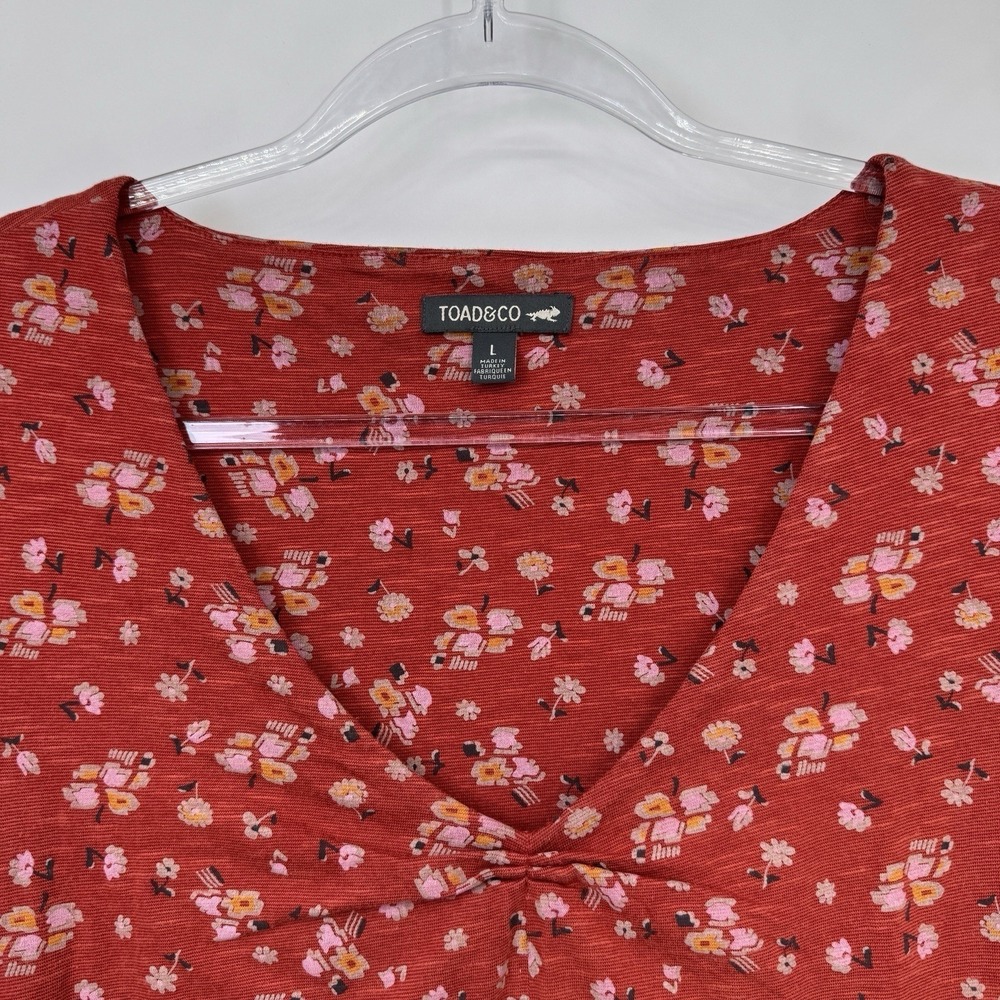 Toad&Co Dress Women Large Orange Floral Print Tencel Organic Cotton Zip Pocke - Picture 5 of 16